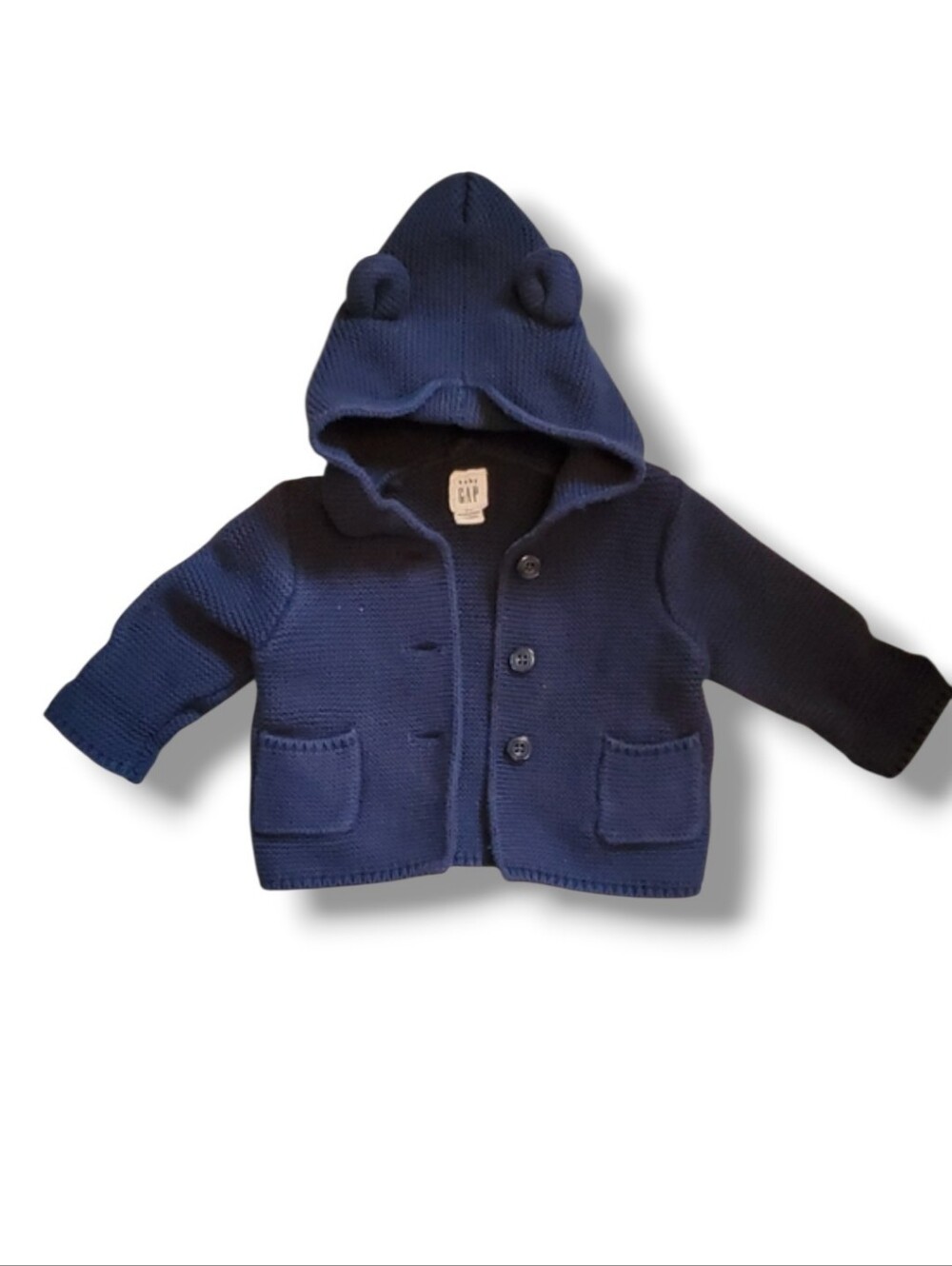 GAP Navy Baby Knit Hooded Cardigan with Ear Details